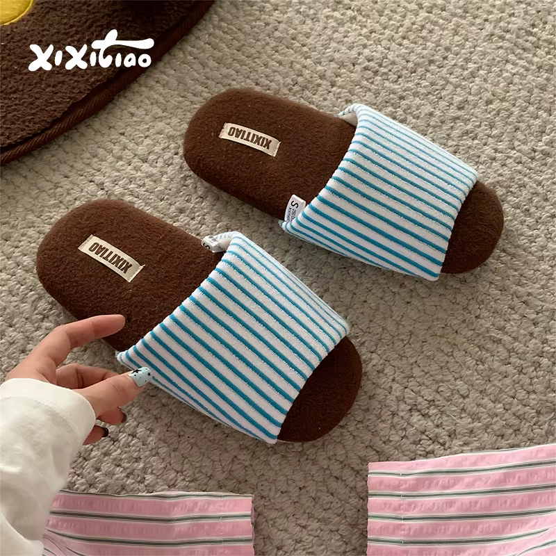 XIXITIAO Pantoufles d'intérieur rayées pour femmes et hommes