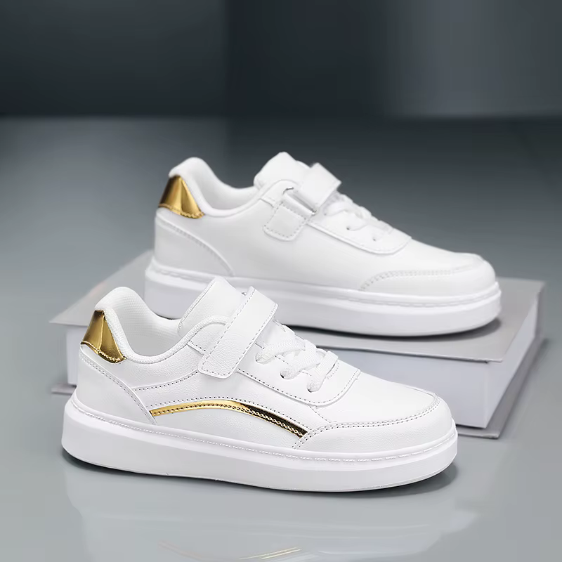 Baskets blanches en cuir PU pour enfants