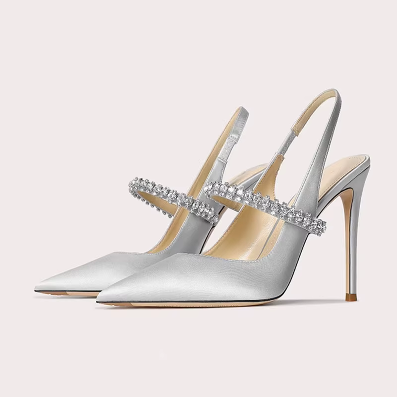 Grande taille 32-45 femmes chaussures nouveau diamant d'eau talon mince pointu talons hauts bandeau sandales