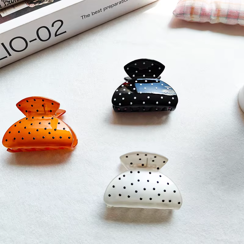 Barrettes à cheveux Style français pour femmes, Design à pois ondulés noirs, pince à cheveux à la mode pour filles, accessoires pour cheveux doux, couvre-chef