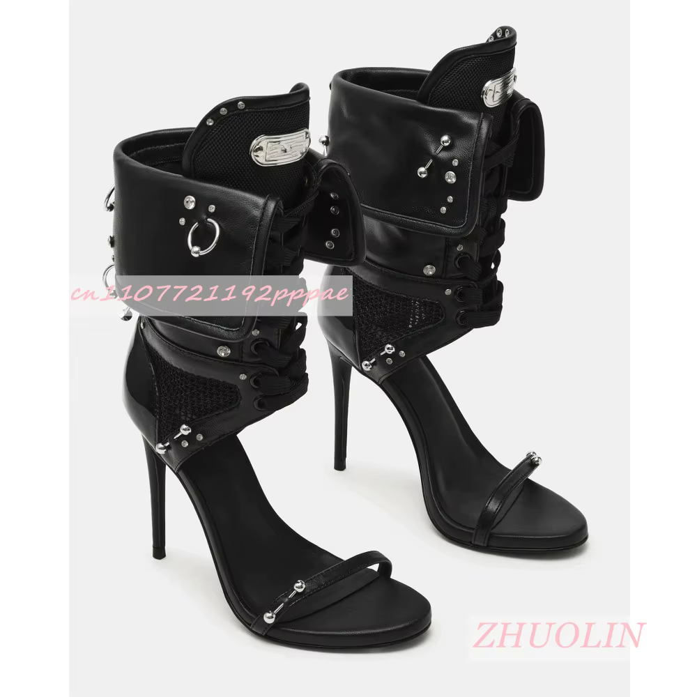 Nouvelles sandales bottes d'été 2026 noires à clous pour femme