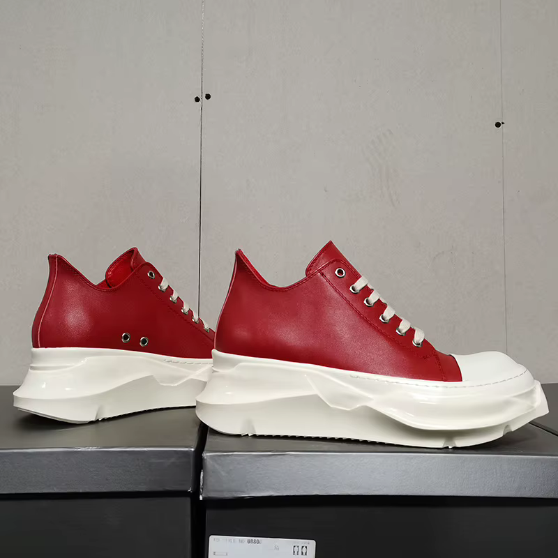 Femmes hommes rouge en cuir véritable baskets basses hauteur augmentant plate-forme chaussures plates mode tête ronde