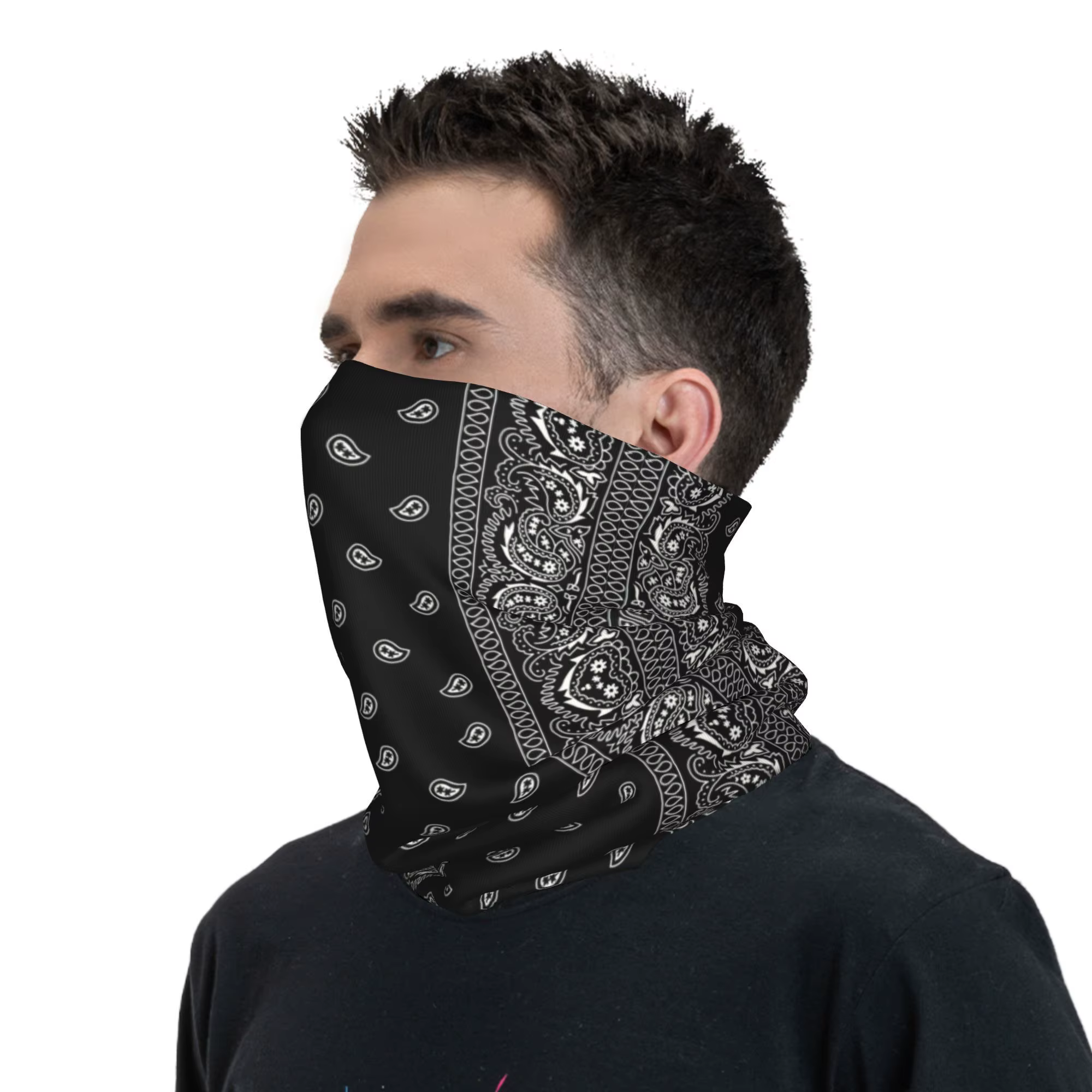 Personnalisé noir et blanc Paisley Chicano Bandana Style cache-cou hommes femmes hiver noir et blanc Bandana écharpe pour le Ski