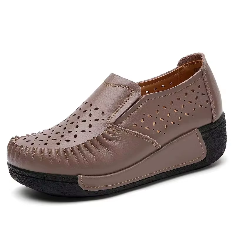 2025 plate-forme chaussures plates pour femmes sans lacet évider véritable cuir de vache Swing