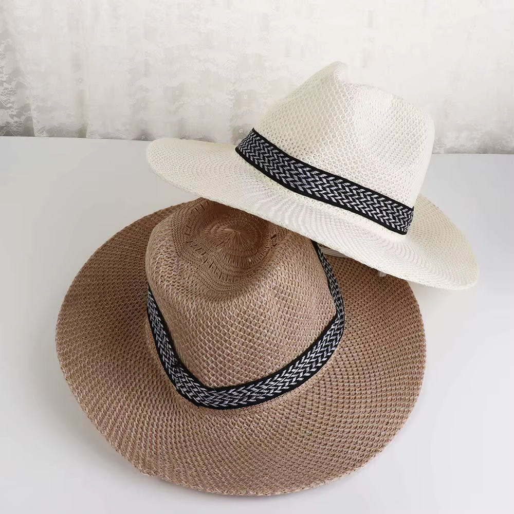 Chapeau de pêcheur tendance pour voyage, style bohème homme/femme, chapeau de soleil pour homme âgé, chapeau Panama couleur unie, chapeau de paille pour homme d'âge moyen