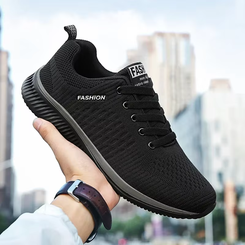 Baskets pour hommes noir décontracté confortable tricoté chaussures de sport respirant