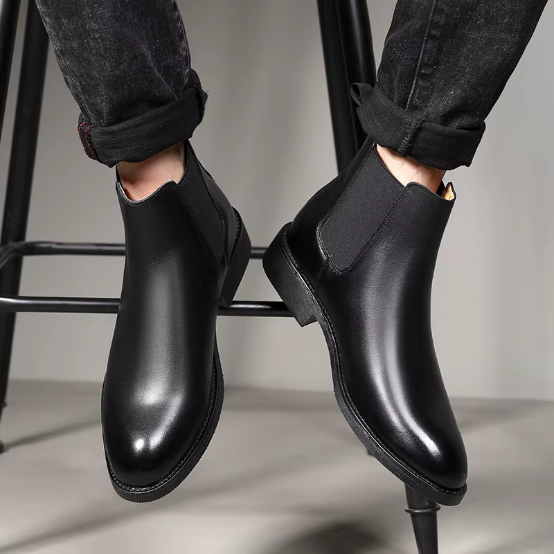 Bottines Chelsea classiques rétro en cuir véritable pour hommes