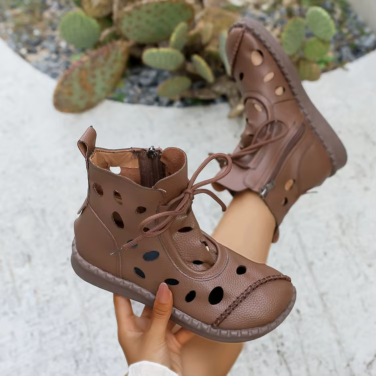 Bottes courtes décontractées et fraîches pour femmes, Style romain, ajourées, respirantes, à semelles souples, confortables, à fond plat, printemps et été
