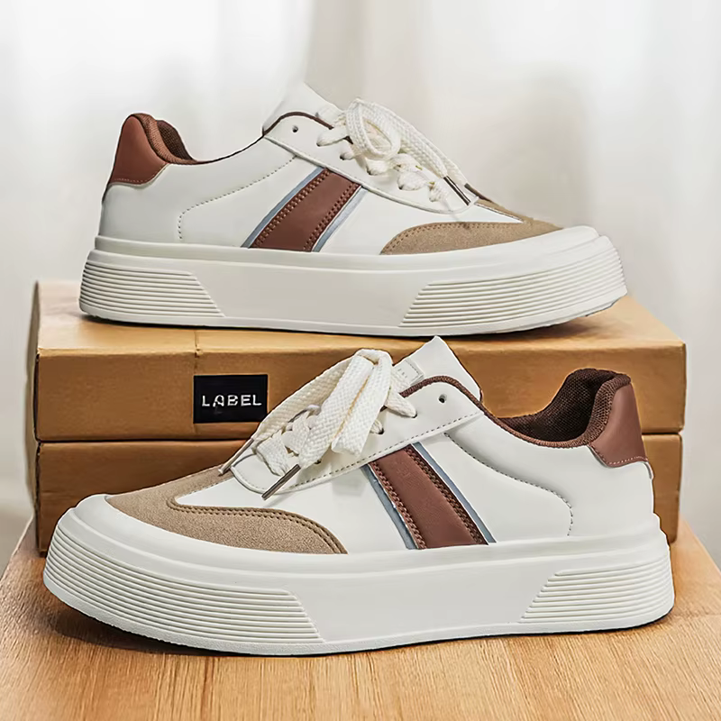 Baskets basses bicolores pour hommes avec semelle épaisse – Options marron/beige