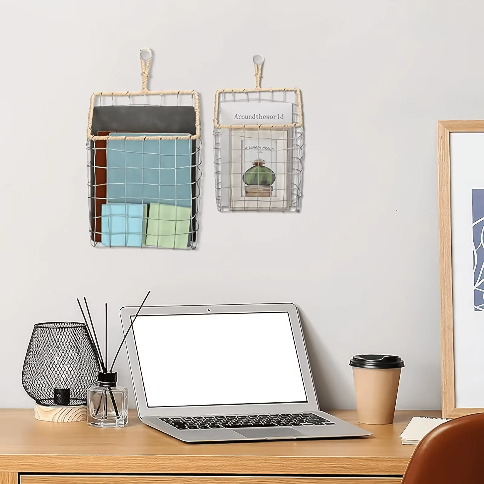 Panier de rangement suspendu en fil tressé de style japonais pour chambre à coucher, étagère murale en fer pour salon, panier de rangement pour ustensiles de cuisine