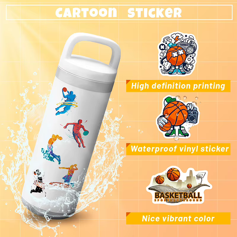 Autocollants décoratifs imperméables pour tasse à eau, ordinateur, téléphone, bagages, sports de basket-ball, 50 pièces