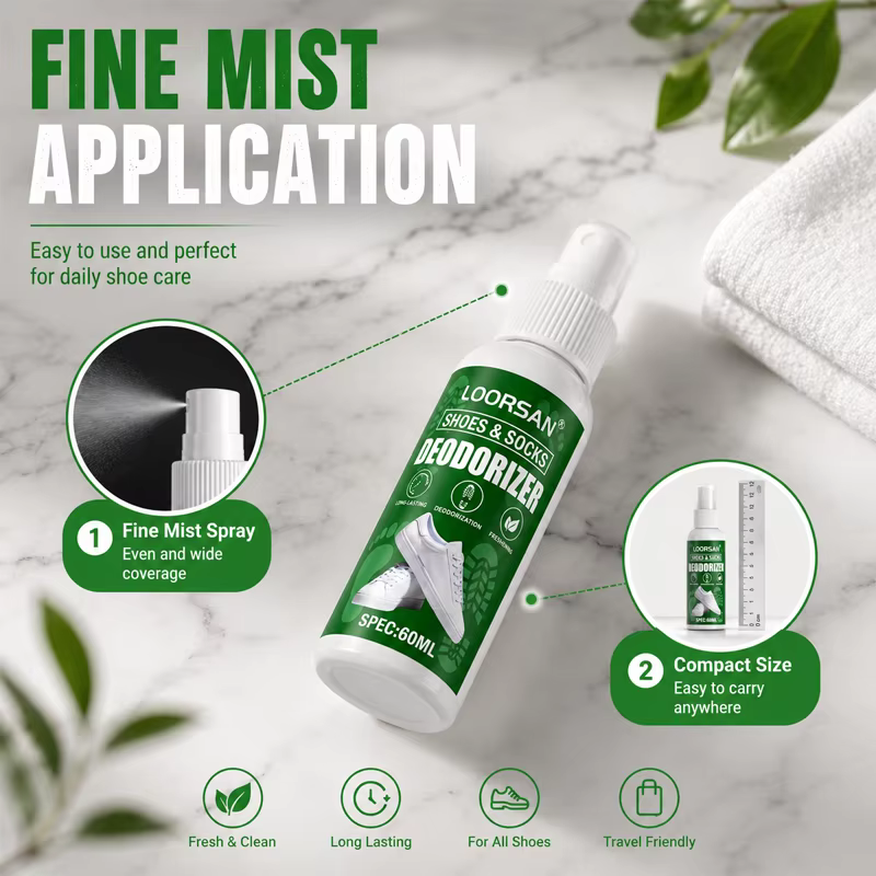 Spray désodorisant puissant pour chaussures, neutraliseur d'odeurs instantané, rafraîchisseur longue durée pour baskets, bottes, chaussettes et armoires à chaussures