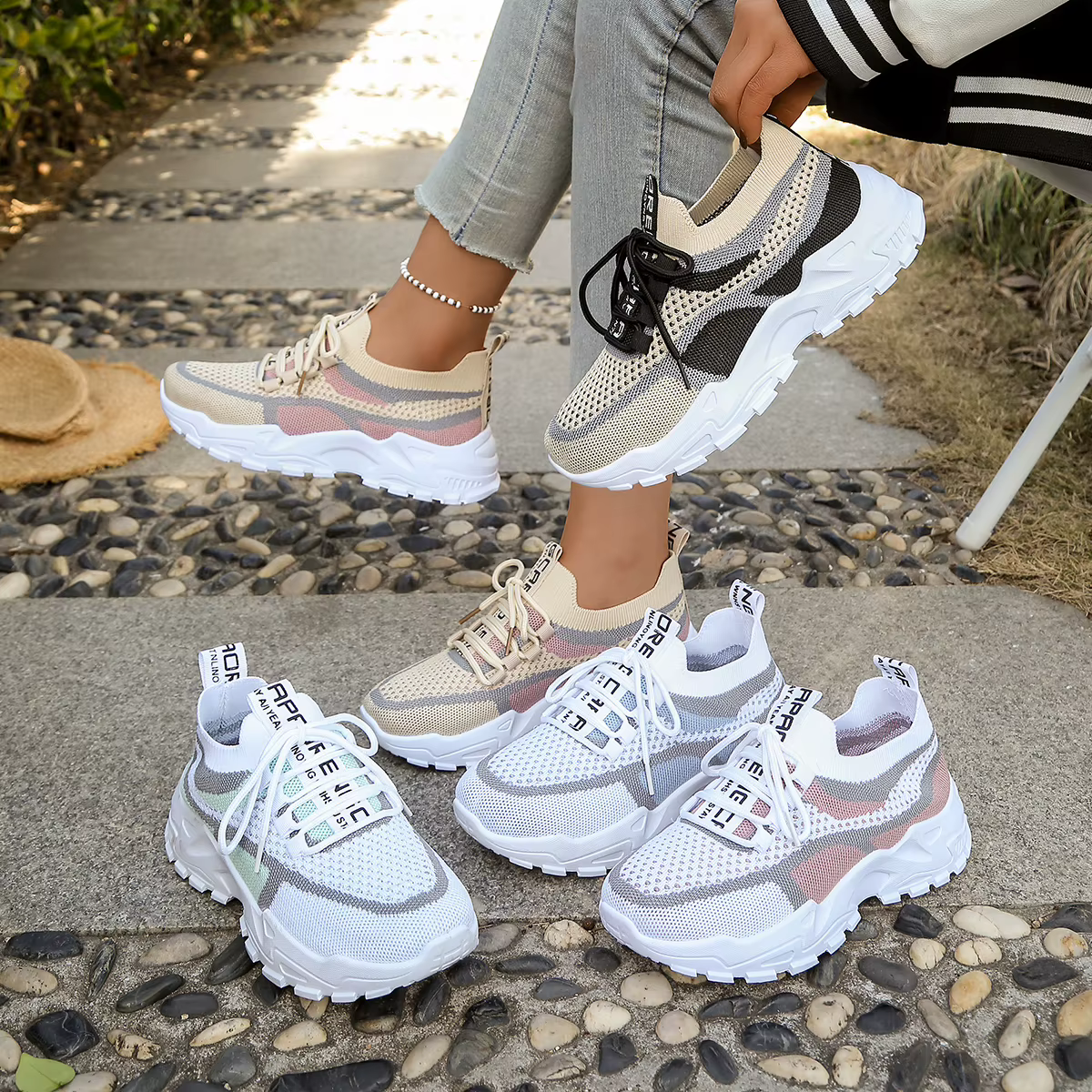 Chaussures pour femmes - Chaussures de sport décontractées été 2026, respirantes et légères, bicolores ou monocolores, chaussures de travail tendance