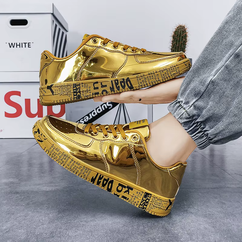 Nouvelles baskets en or Couple chaussures de luxe décontracté paillettes