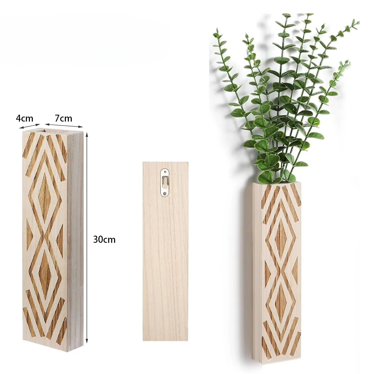 Vase mural en bois de style bohème pour la décoration de la maison, vase de fleurs sèches, plante simulée