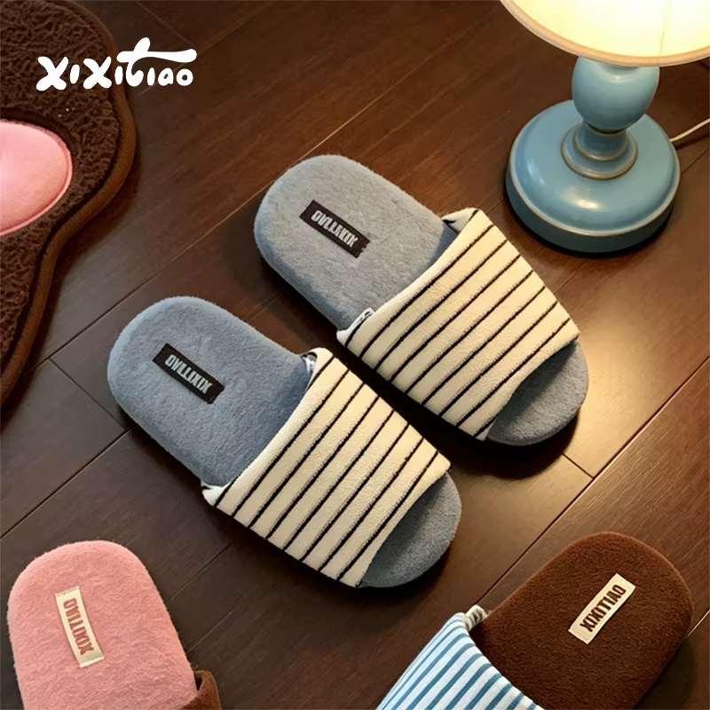XIXITIAO Pantoufles d'intérieur rayées pour femmes et hommes