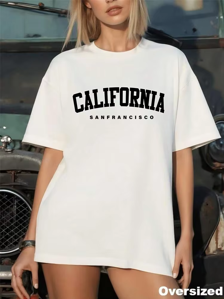 T-shirt oversize pour femmes, imprimé Californie, manches courtes, col rond, en coton, printemps-été, décontracté, mode quotidienne, vêtements pour femmes