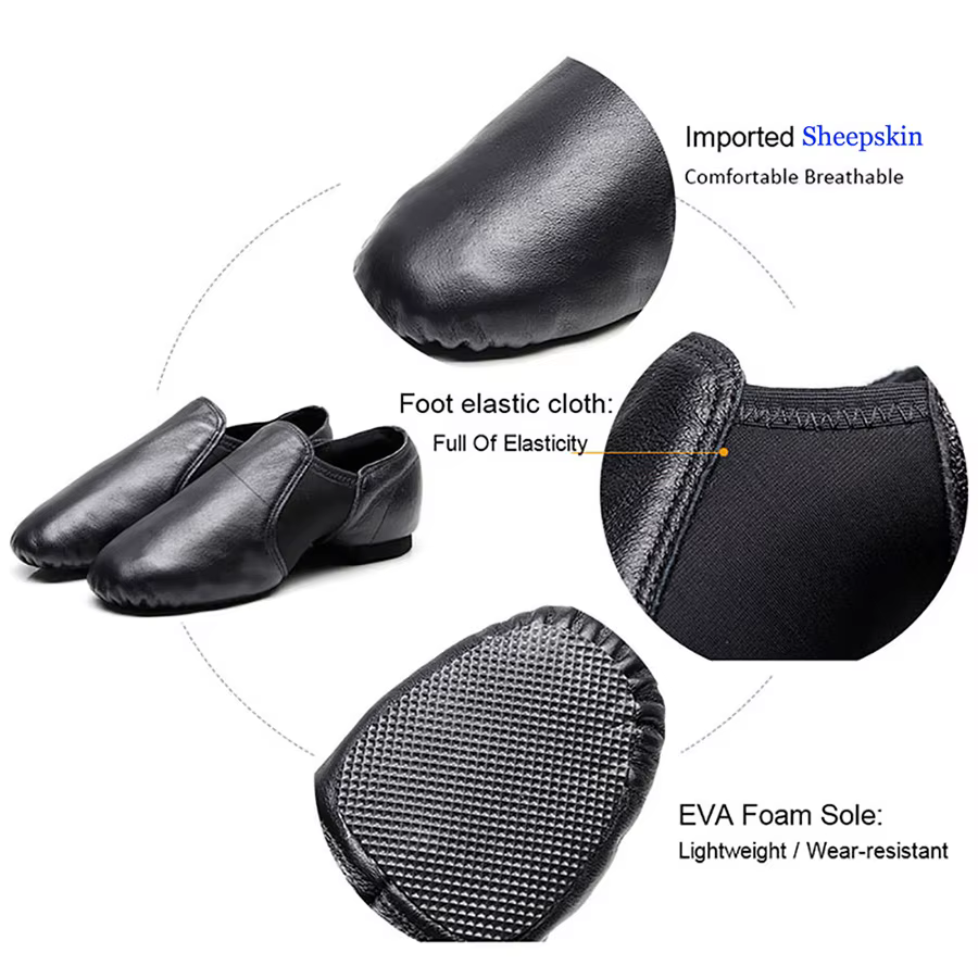 24-44 Coupons femmes sans lacet baskets en cuir véritable chaussure de danse pour hommes adultes enfants filles noir