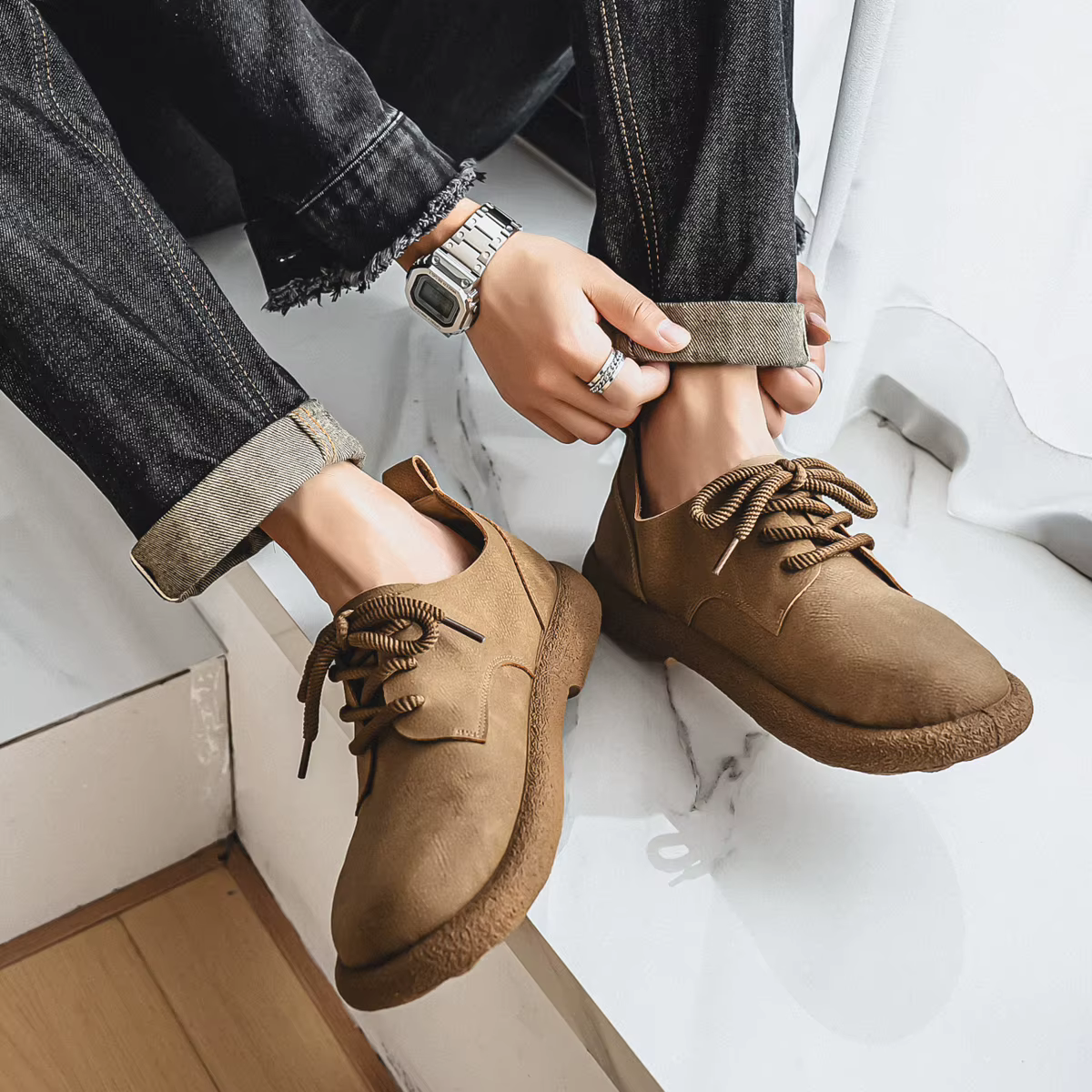 Hommes grande taille rétro Style britannique chaussures en cuir PU cheville confortable pied sensation