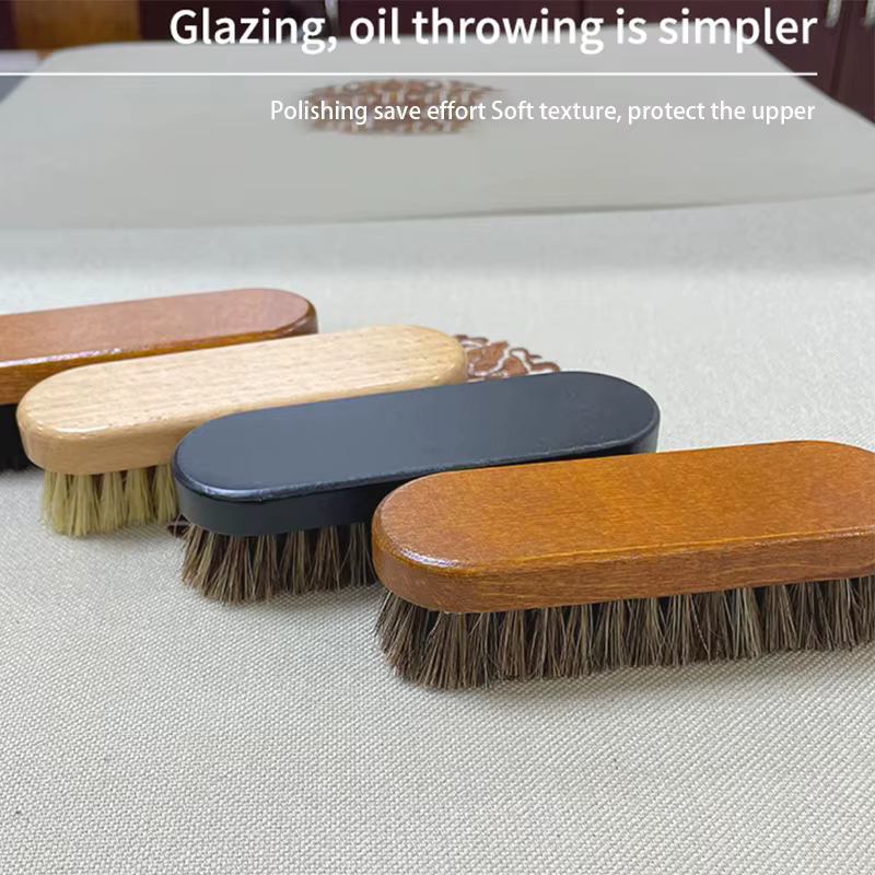 Brosse en bois de crin de cheval, soin et nettoyage des chaussures en cuir, poignée 1 pièce, détails du tableau de bord, brosse de polissage et de nettoyage