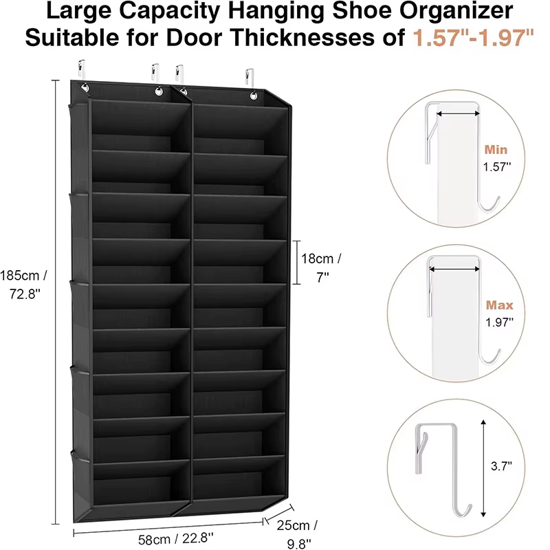 Porte-chaussures suspendu sur porte, organiseur de chaussures pour 30 paires, rangement pour porte de placard, pour baskets et bottes, grand support à chaussures