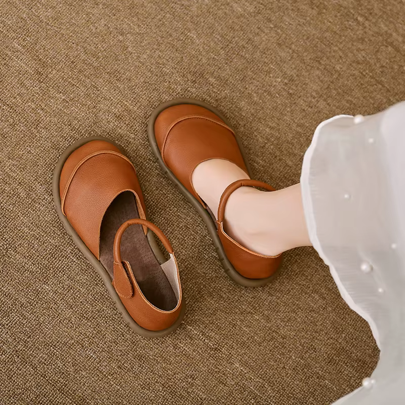 2025 Johnature rétro fait à la main en cuir véritable sandales plates été décontracté polyvalent confortable semelle souple chaussures pour femmes