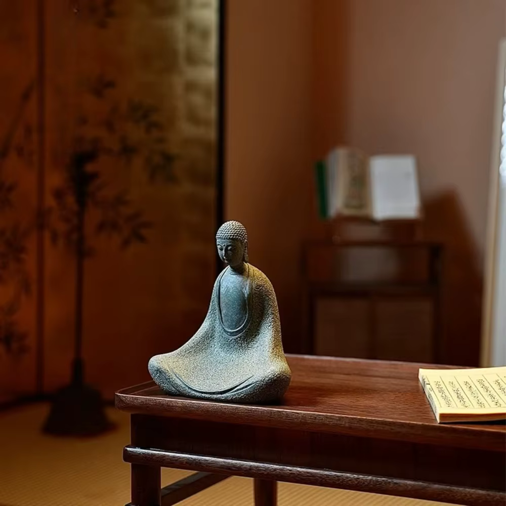 Décoration de statue de bouddha en pierre bleue, décoration de maison de style chinois, décoration de porche de bureau