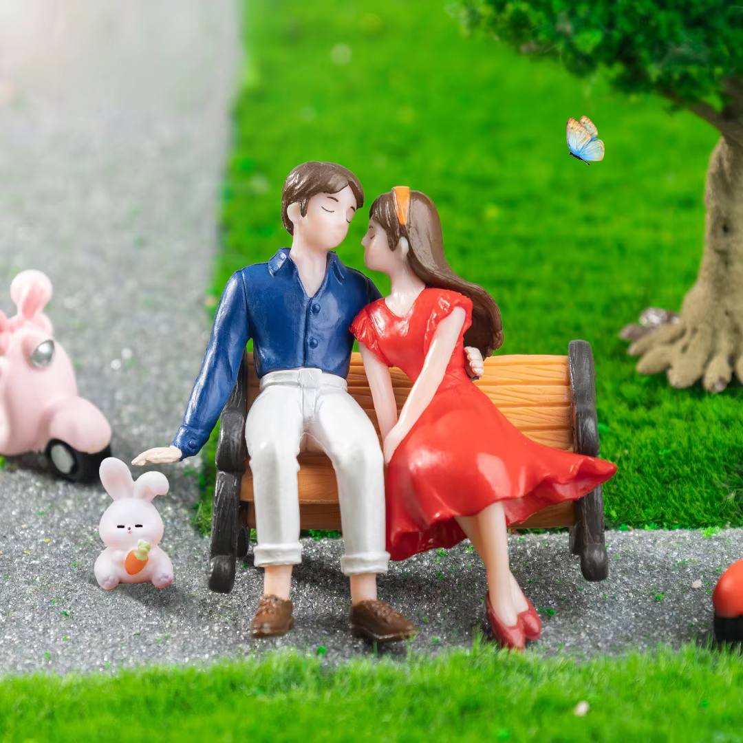 Accessoires de jardin féerique miniatures, 2 pièces, Statue d'ornement d'amoureux mignons Kawaii, Figurines de paysage de jardin de maison, décoration de maison de poupée