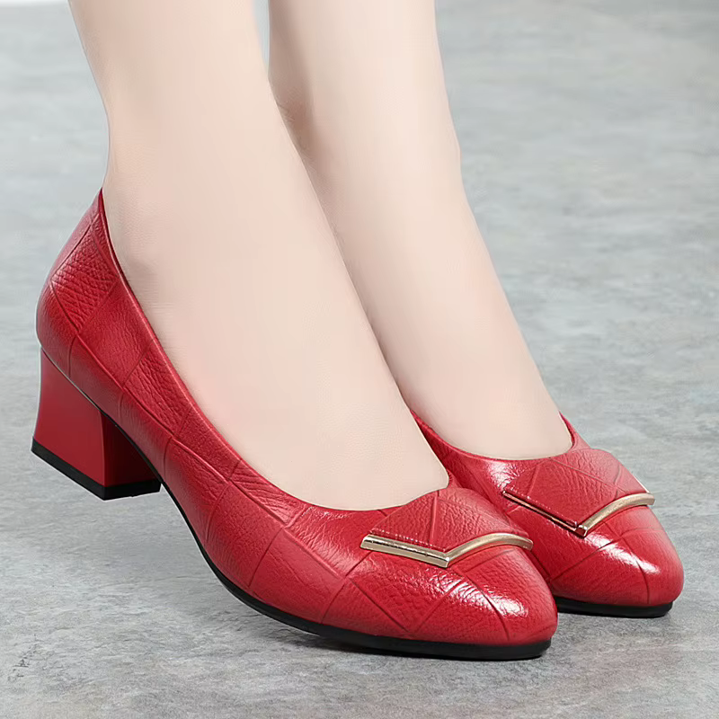 Chaussures provoqué en cuir véritable à talon moyen pour femmes