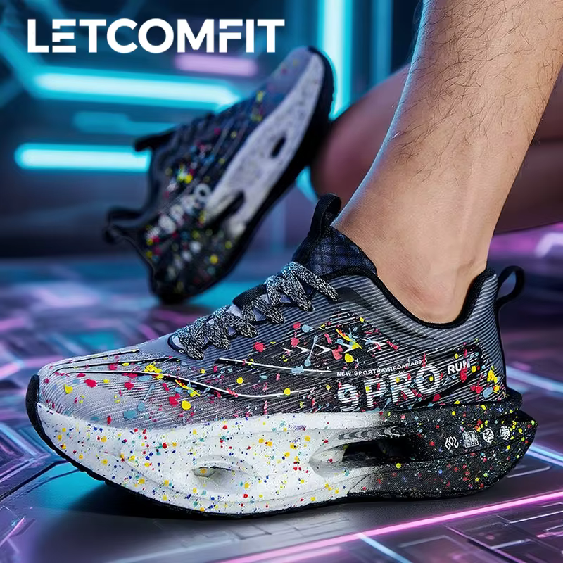Nouvelle plaque de carbone hommes chaussure de course nuit Fluorescent amorti baskets femmes à lacets chaussures