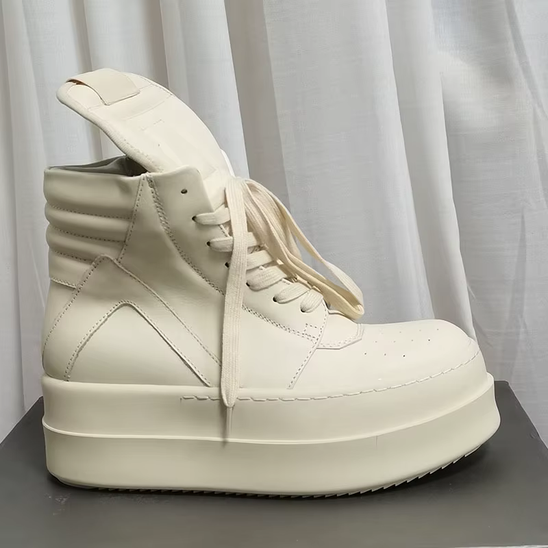 Baskets montantes à plateforme en cuir blanc pour hommes