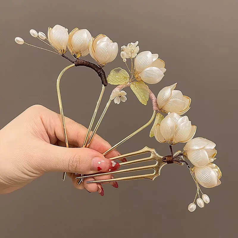 Peigne à cheveux floral de mariée élégant pour femme, avec perles de lotus, barrette en alliage