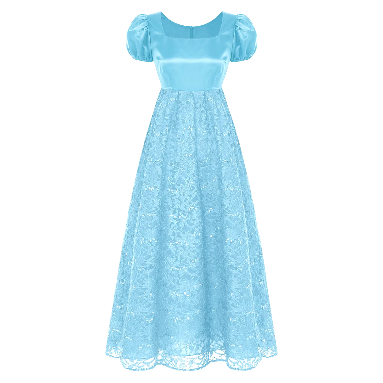 Robe Victorienne Longue Vintage pour Femme, Taille Empire, Col Carré, Dentelle Pailletée, Robe de Soirée Élégante Style Régence