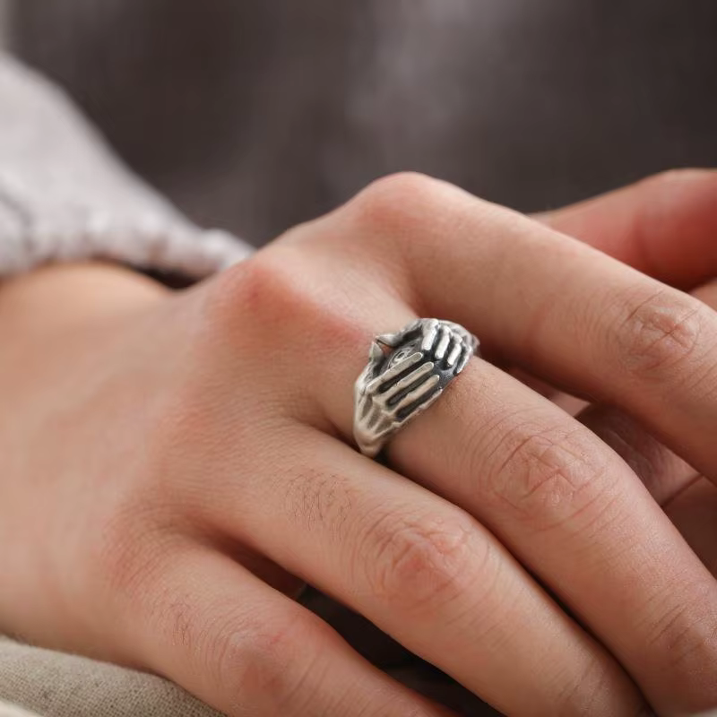 Bague ajustable pour homme, style gothique rétro, motif œil et mains, bijou ouvert, cadeau pour soirée