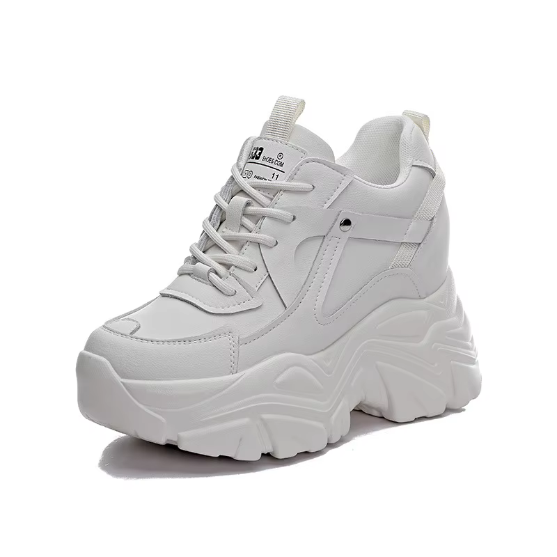 Baskets compensées blanches à lacets pour femme