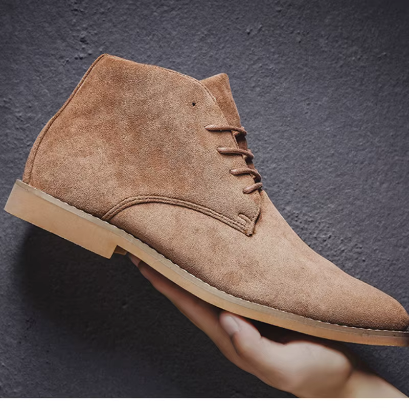 Mode marron Chelsea bottes hommes Style britannique haut en daim chaussures en cuir
