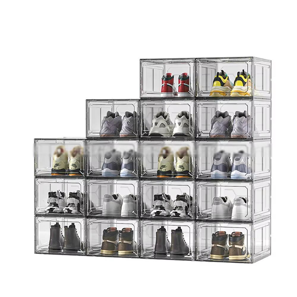 Boîte à chaussures transparente avec porte d'aspiration magnétique