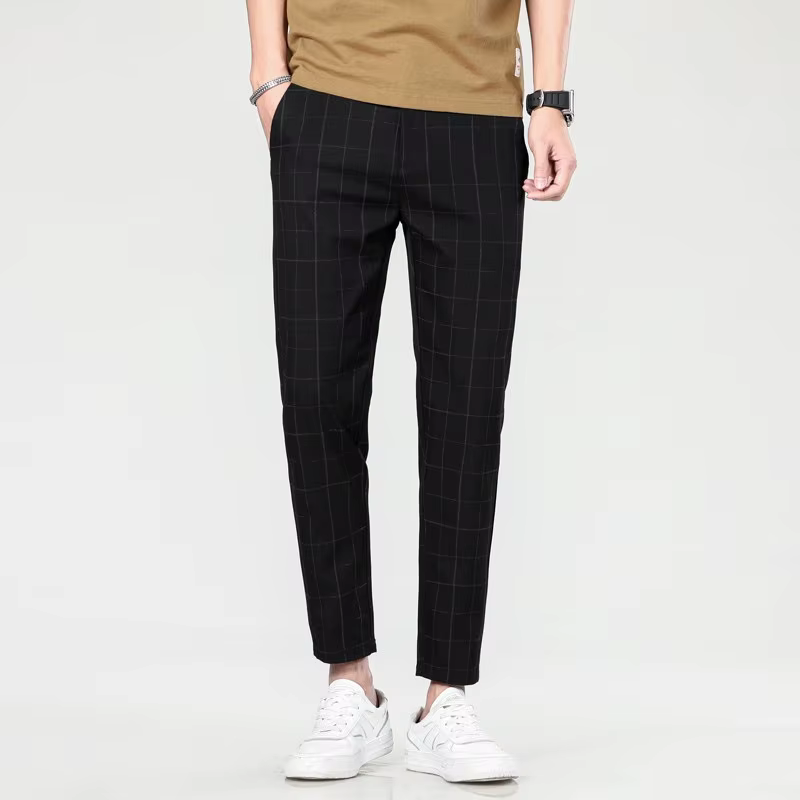 Pantalons pour hommes de style européen et américain, pantalons à carreaux tendance, adaptés au travail, aux loisirs, aux voyages, coupe ajustée et confortable