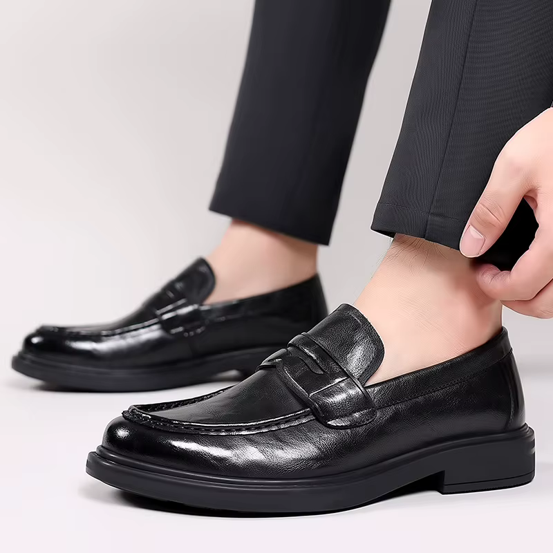 Chaussures italiennes à enfiler en cuir haut de gamme pour hommes