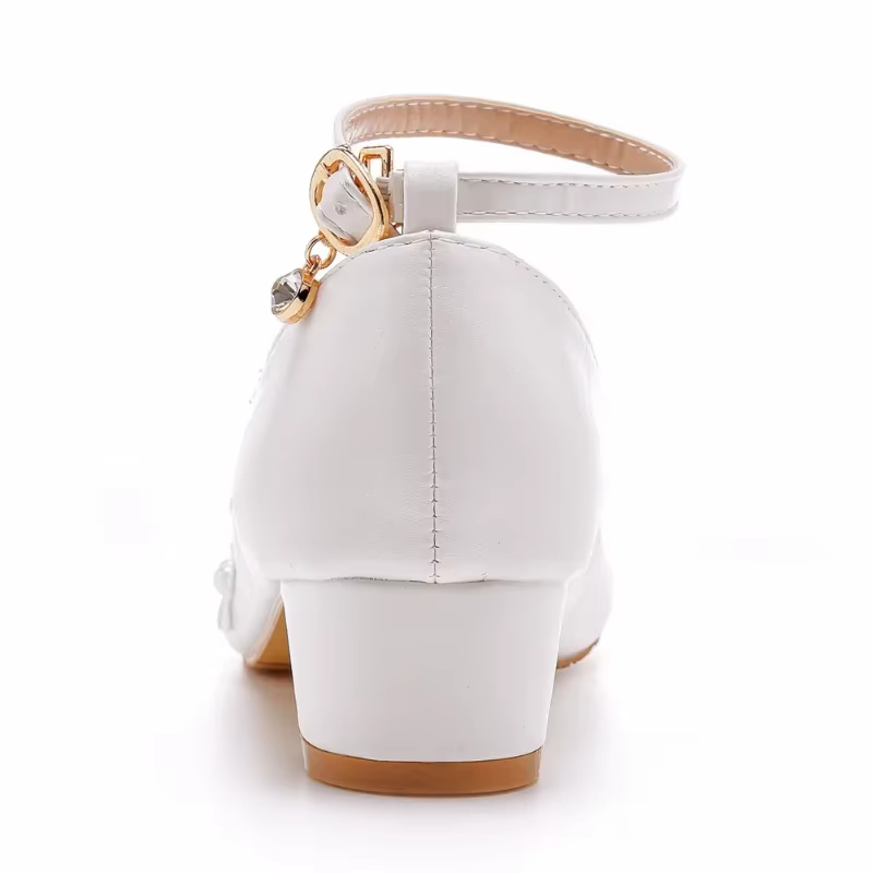 XIHAHA femme mode chaussures de mariage demoiselle d'honneur Banquet blanc dentelle fleur perle bout rond talons hauts femmes pompes de mariée chaussures