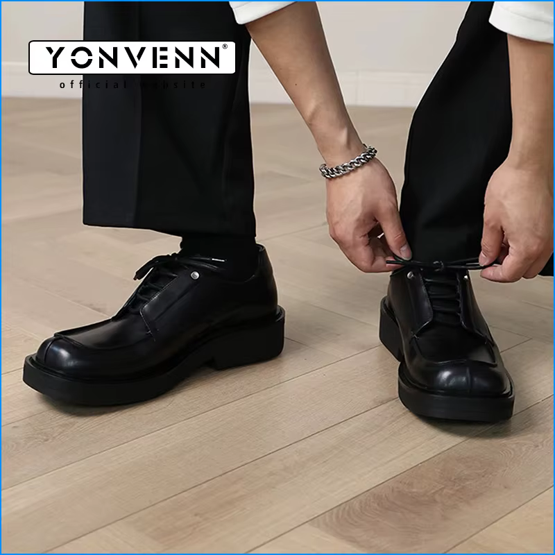 Frankenstein chaussures derby à bout carré avec sensation haut de gamme en cuir véritable rétro