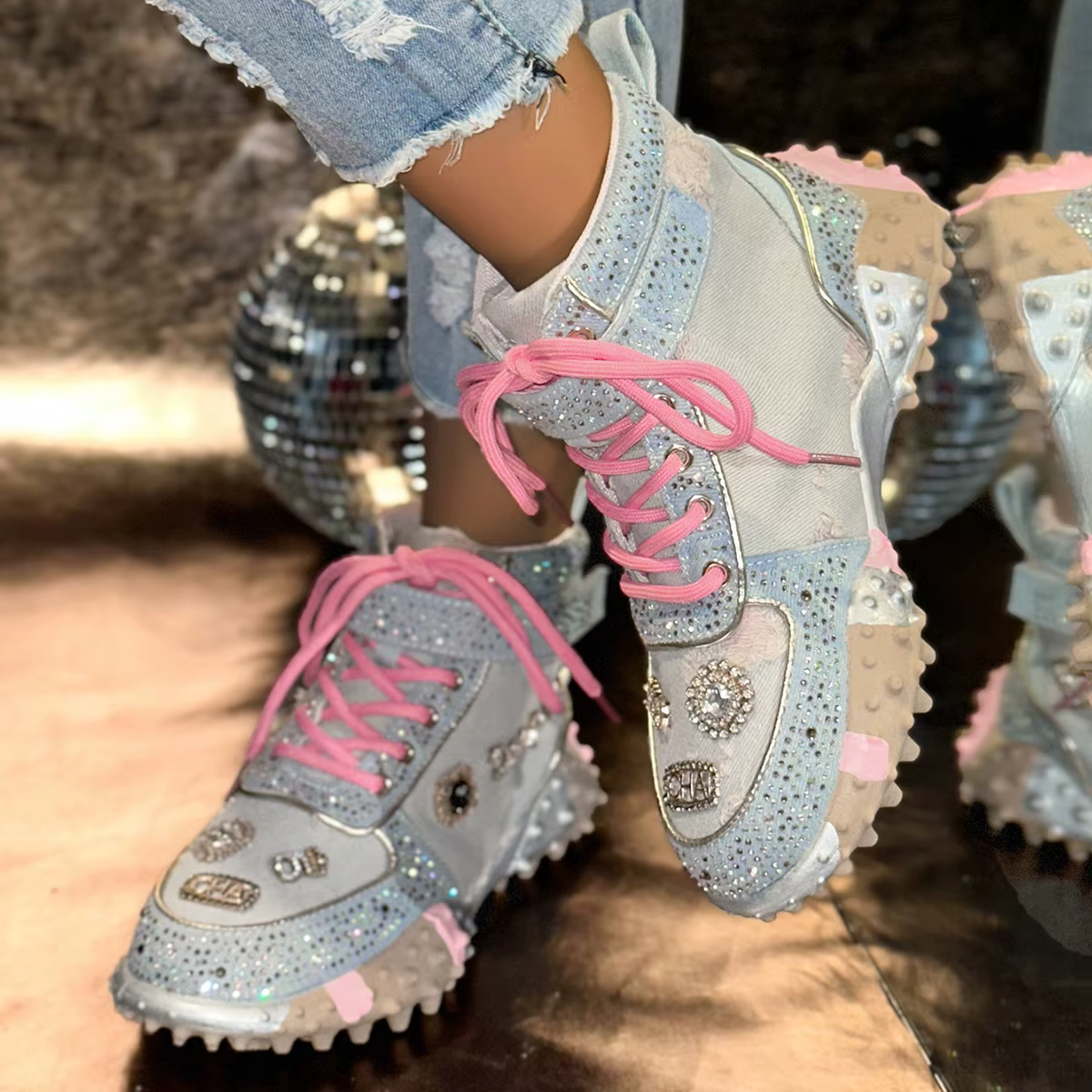 Chaussures montantes en diamant d'eau pour femmes