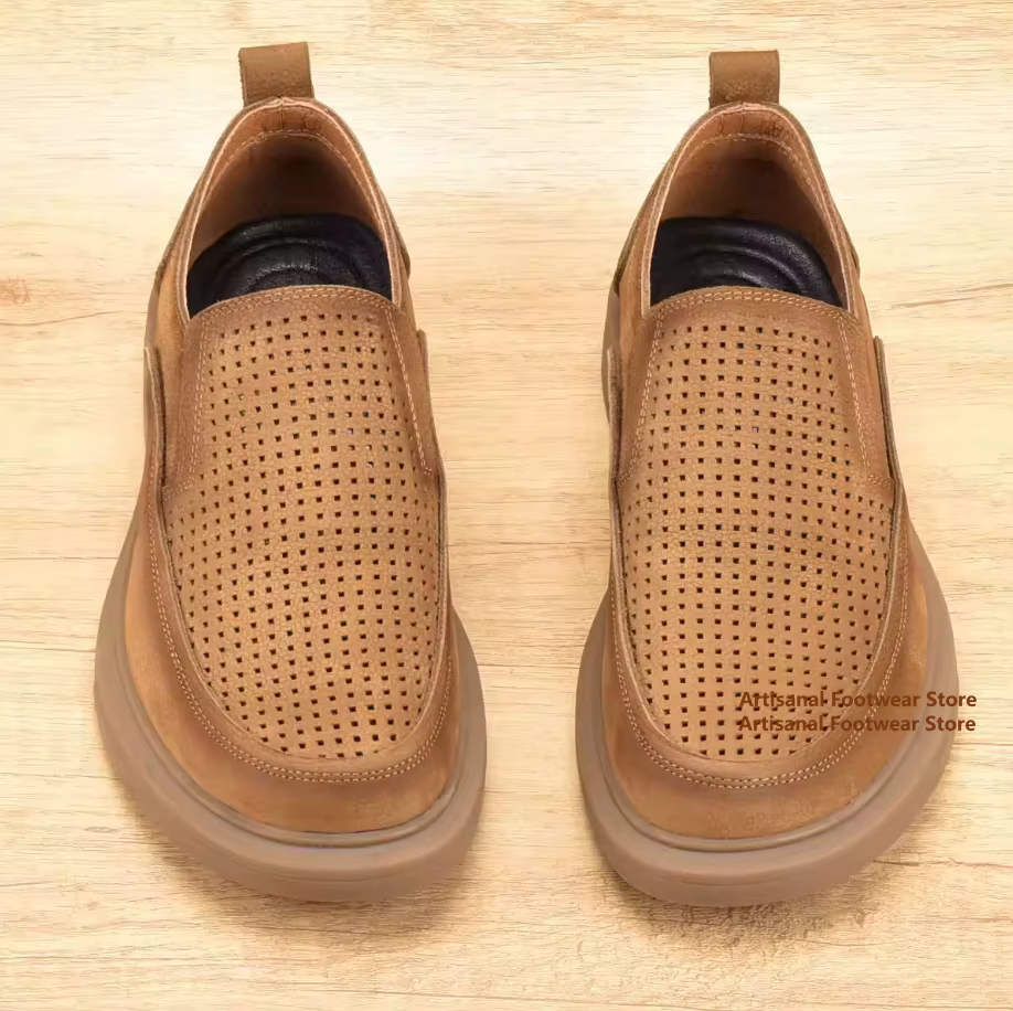 Chaussures en cuir respirantes ajourées pour hommes