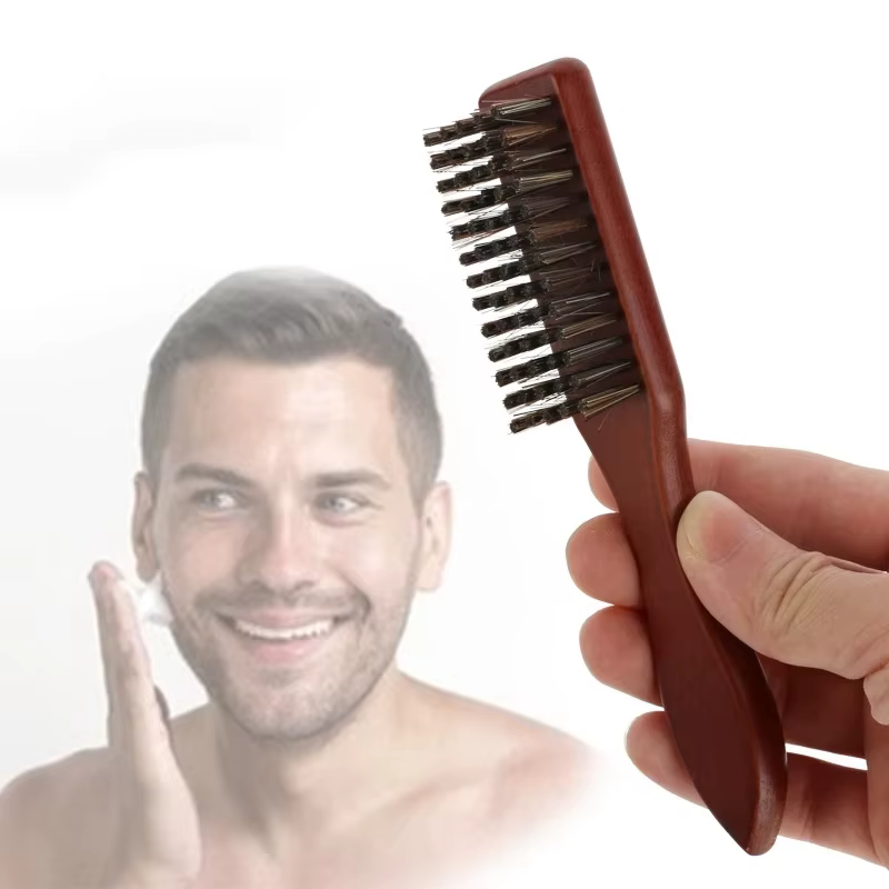 Coiffure manche en bois brosse de nettoyage en poils de sanglier brosse de nettoyage de barbe douce hommes barbier barbe rasage outils de coiffure