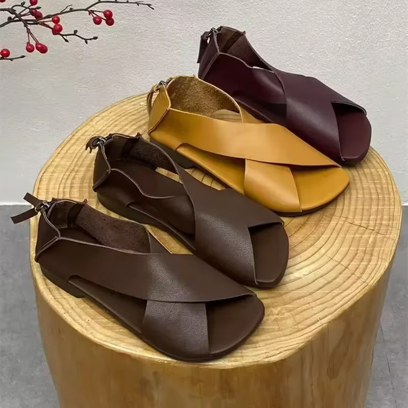 Été nouvelles femmes sandale mode bout ouvert femme Simple gladiateur chaussure appartements talon décontracté plage romain dames chaussures Sandalias Mujer