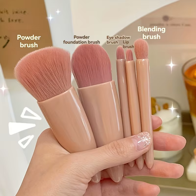 Ensemble de pinceaux de maquillage portables 5 pièces avec miroir-Kit de voyage pliable, Mini ensemble de pinceaux de maquillage ensemble de pinceaux de maquillage de voyage