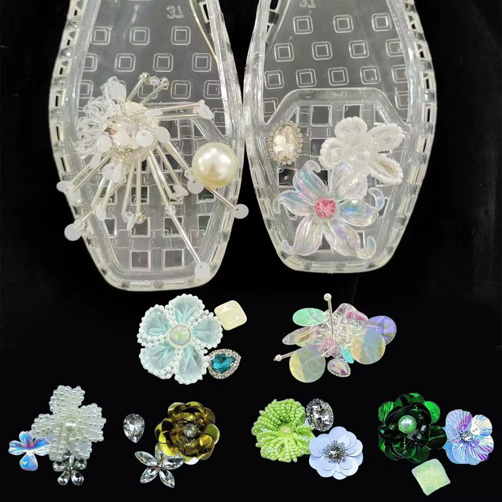 Breloques de chaussures en métal à fleurs brillantes