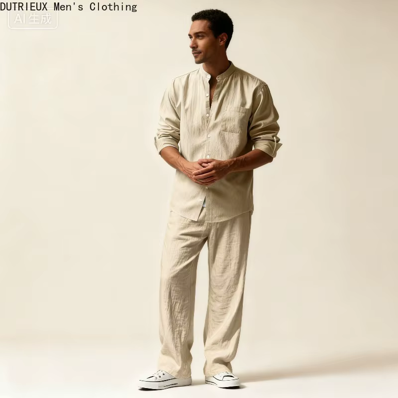 Chemise + pantalon surdimensionné à manches longues, Simple et polyvalent, costume en lin confortable pour hommes, ensemble deux pièces en coton et lin pour hommes, automne