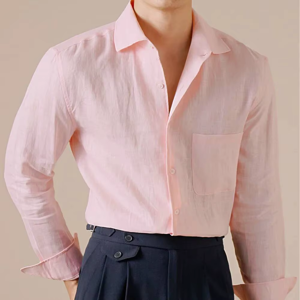 Style italien 100% chemise en lin hommes décontracté affaires couleur unie déplacements respirant printemps et automne Camisa Social Masculina