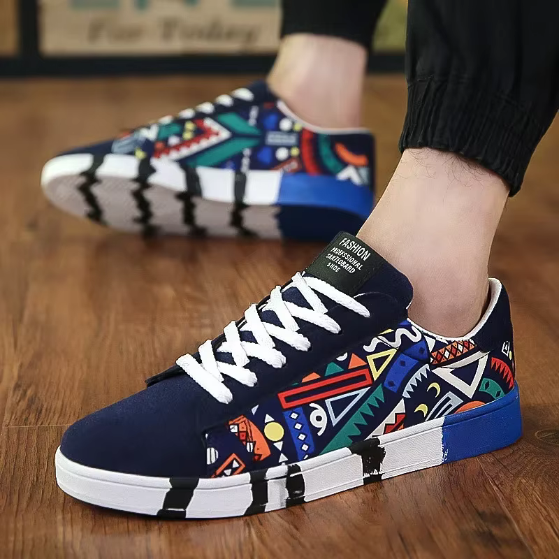 Baskets pour hommes Graffiti toile chaussures mode noir
